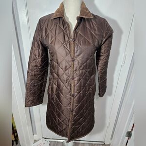 Vintage Lavenham Long Jacket made Quilted Brown Corouroy Lining Sz Small